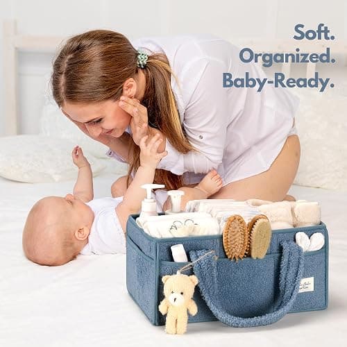 PeraBella Baby Diaper Caddy Organizer with Handle, Boy & Girl Shower Gift Basket, Portable Diaper Storage Basket Bin for Wipes, Newborn Baby Essentials Registry Search Must Haves, Car Caddy Organizer thumbnail 6
