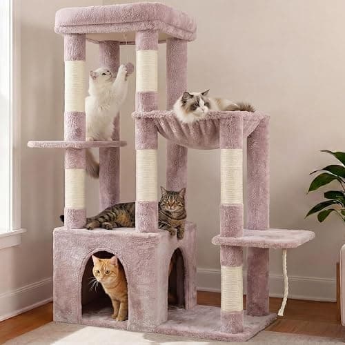 Heybly Heavy Duty Cat Tree, Tower for Indoor Cats Large Adult, Tall Cat Condo House with Extra-Large Baseboard, Multi-Level Plush Furniture with Scratching Posts, Hammock,Toy Balls,Muchroom HCT026MU - Image 1