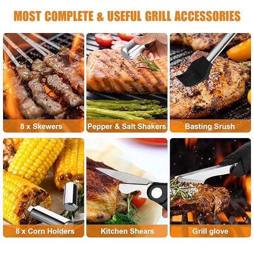 Cifaisi BBQ Grill Accessories Set, 38Pcs Stainless Steel Grill Tools Grilling Accessories with Aluminum Case, Thermometer, Grill Mats for Camping/Backyard Barbecue, Grill Set for Men Women thumbnail 8