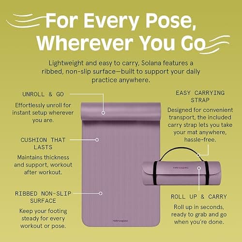 Retrospec Solana Yoga Mat 1" Thick w/Nylon Strap for Men & Women - Non Slip Exercise Mat for Home Yoga, Pilates, Stretching, Floor & Fitness Workouts thumbnail 5