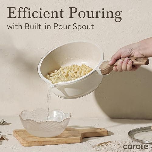 CAROTE 1.5Qt & 3.0Qt Sauce Pan Sets with Lid Cooking Pots Nonstick Saucepans Cookware Set with Pour Spout Small Kitchen Pot, Induction Comptable, Easy to Clean, PFOA FREE (White Granite) thumbnail 8
