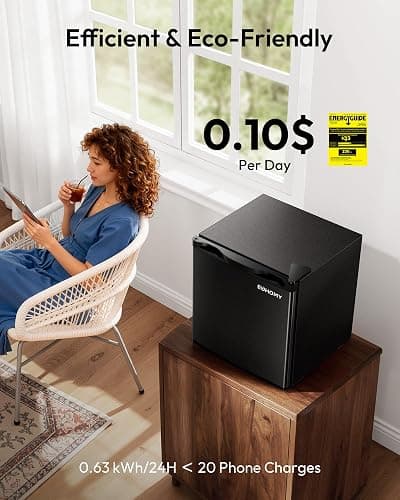 EUHOMY 1.7 Cu.Ft Mini Fridge, Reversible Single Door Compact Refrigerator, Adjustable Thermostat, Energy Saving, Mini Fridge for Bedroom, Office, Dorm, Black thumbnail 5