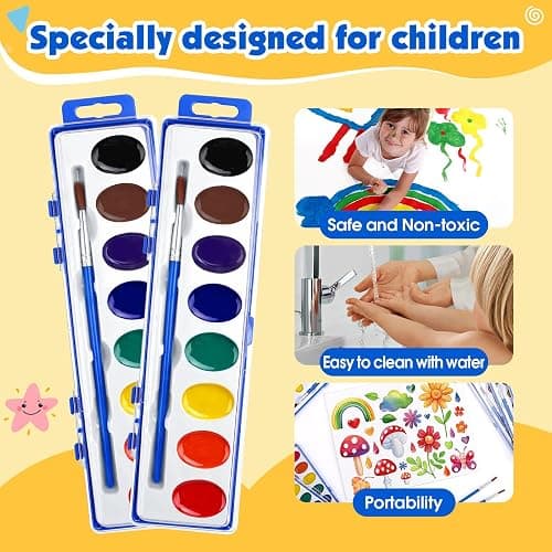 40 Pack Watercolor Paint Set Bulk,8 Colors Water Color Paint Set for kids with Paintbrush.Washable Watercolors Paint for Parties,Birthday Party Favor,Valentines for kids,Art Supplies and Classroom thumbnail 5
