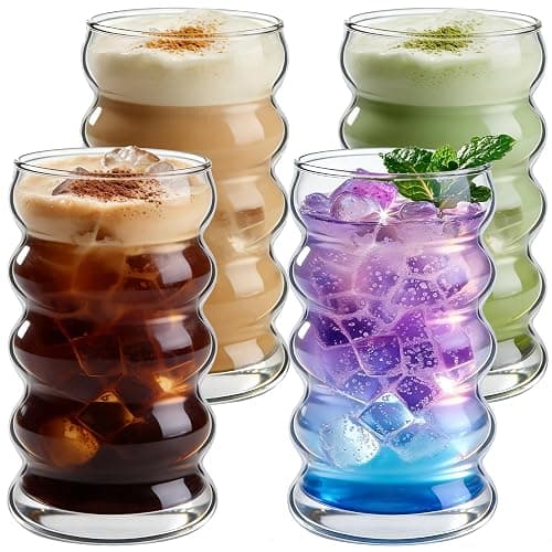Ework4U 4 Pcs 20oz Drinking Glasses Set with Straws, Cute Iced Coffee Glass Cups, Iced Coffee Tumblers, Thick Drinking Jars for Smoothie, Boba Milk Tea, Ideal for Gift, with Straw Brush thumbnail 7
