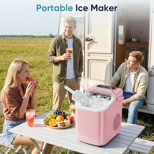 DUMOS Ice Maker Countertop, Ice Machine with Portable Handle, Basket and Scoop, 26lbs Daily, 9 Bullet Cubes in 6-8 Mins, Auto-Cleaning for Home, Kitchen, Office, Outdoors, RV Camping thumbnail 7