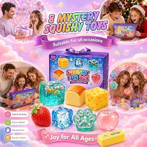 8 PCS Squishy Fun Box Toys Set Cute Taba Slow Return Squishy | Butter, Cheese, Strawberry, Apple Ice Squishys Fidget Toys Stress Relief Hand Relax Desk Decor Party Favor Gifts for Adult thumbnail 7