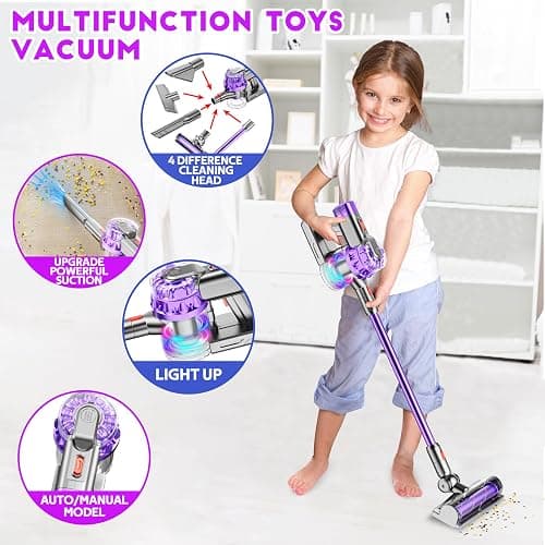 BLAXTEM 4-in-1 Kids Toy Vacuum that Works, Toddler Pretend Play Cleaning Set with Real Suction, Toys Working Cleaner Birthday Idea for Girl Boy (Purple) thumbnail 4