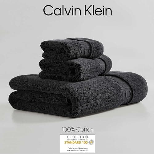 Calvin Klein - Bath Towels, Super Soft & Absorbent Cotton Towels, Zero Twist Construction, Brand Locker Loop for Easy Hanging (Iconic Solid Black, 3 Piece) thumbnail 6
