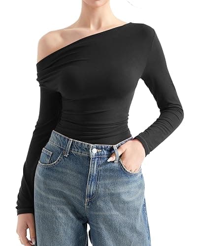 SUUKSESS Women Long Sleeve Off Shoulder Tops Trendy Cowl Neck Going Out Shirt for Fall - Image 1