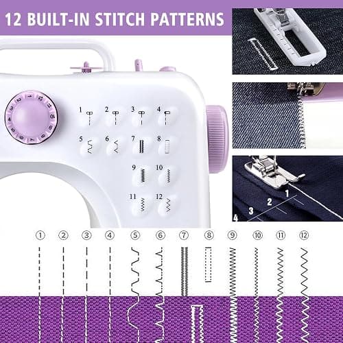 Mini-Elektronische Nähmaschine für Anfänger – 12 integrierte Stiche, Doppelfaden-Zweigang, Rückwärtsstich, Fußpedal & EU-Stecker, tragbar mit LED-Licht thumbnail 5