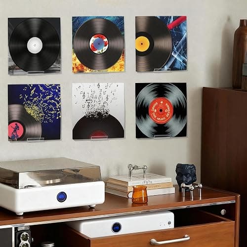 Kalami 6 Pack Vinyl Record Holder Wall Mount No Drill, Self Adhesive Acrylic Record Shelf Display Racks for LP Album Covers CD Book Pictures thumbnail 6