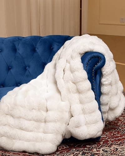 blunique Ultra Soft Cozy Faux Fur Throw Blanket, Fuzzy Plush Thick Bubble Blanket, Oversize Luxury Fluffy Blanket for Couch, Bed, and Living Room, 60x80 Inches, Cream White thumbnail 3