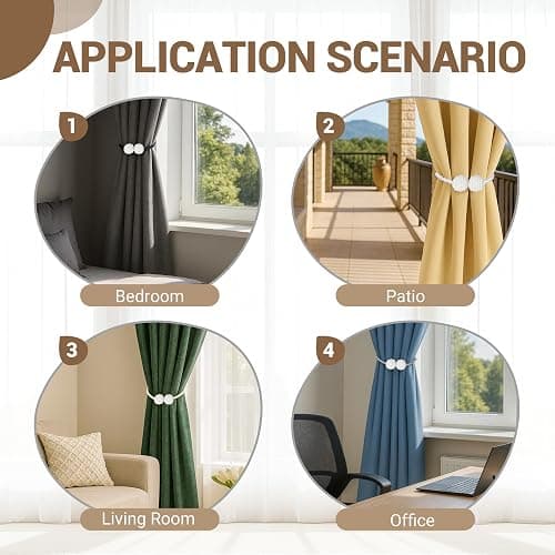 Hion Magnetic Curtain Tiebacks Golden 2pcs, Curtain Tiebacks Buckles Holdbacks Holders Hooks Clip for Home Bedroom Office Decorative Curtain thumbnail 3