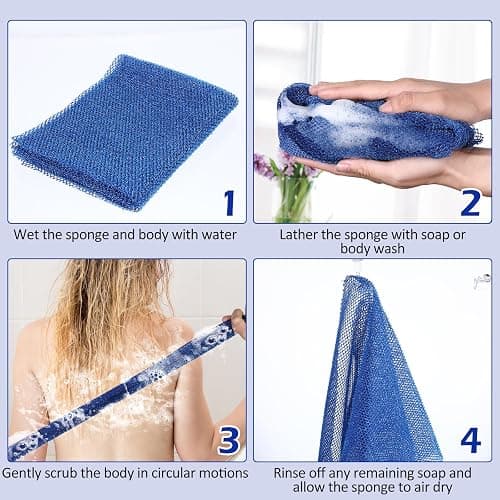 Sibba 2 Pieces African Net Sponge Bathing Long Exfoliating Washcloth Rag, Shower Body Scrub Exfoliator Back Scrubber Nylon Mesh Exfoliating Net Bath Sponge Skin Smoothers for All Skin Types, 11x31 in thumbnail 4