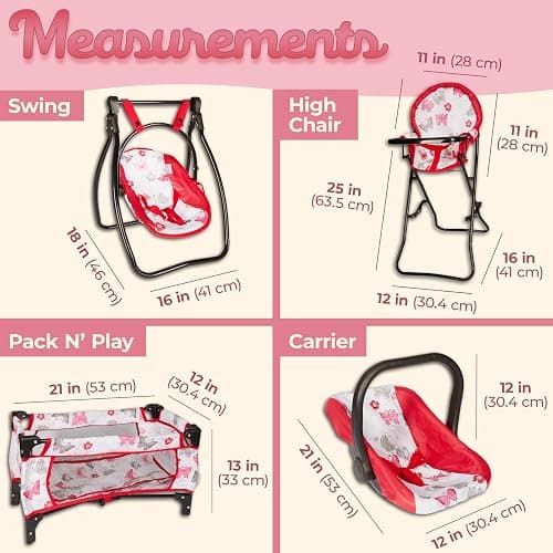 18-Inch Baby Doll Nursery Playset by Litti Pritti - Doll Accessories Set with Swing, Crib, High Chair, and Carrier - Realistic Toy Furniture for Imaginative Play - Gift for Kids Ages 3 Up thumbnail 2