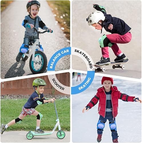 BOSONER Kids/Youth Knee Pads Elbow Pads Wrist Guards Set for 3-15 Years, Child Protective Gear Set for Roller Skates, Cycling, BMX Bike, Skateboard, Inline Skating, Scooter Riding Sports… thumbnail 4