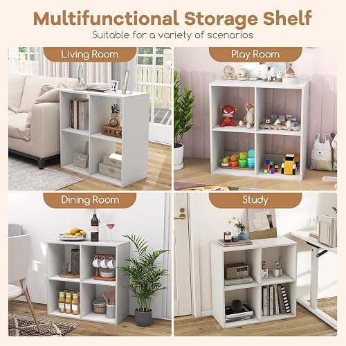IFANNY Cube Bookcase, White Bookshelf with Storage, Wood Bookshelves & Bookcases, Toy Display Shelf, Freestanding Cube Storage Organizer, Book Shelf for Bedroom, Living Room, Study (4 Cubes) thumbnail 8