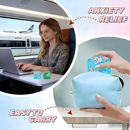 Ice Cube Cube Fidget Toys - Sensory Toys for Adult with Real Sea Shells, Squishy Fidget Toy for ADHD, Anxiety Relief | Non-Toxic Squeeze Ball for Focus & Calm for School, Office(Blue, 5.5cm) thumbnail 7