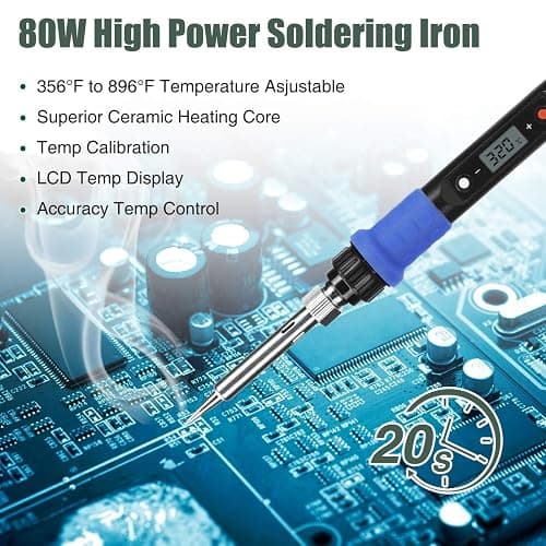 Soldering Iron Kit, 80W 110V LCD Digital Welding Tools, 356-896℉(180-480℃), Portable Adjustable Temperature Solder Irons, for Metal, Jewelry, Electric Repairing, DIY thumbnail 4