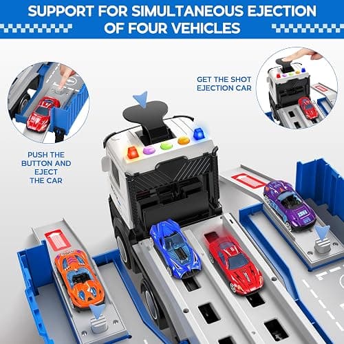 Carrier Truck Race Track Toddlers Toys, Foldable 3 Layer Track Playset, Toy Truck Transport Car Carrier & 8 Race Cars, Truck Car Kids Toys Xmas Gifts for Age 3 4 5 6+ Years Old Boys Girls thumbnail 2
