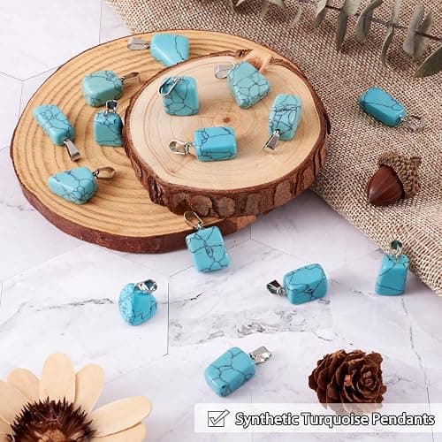 Beadthoven 24pcs Natural Turquoise Pendants Irregular Healing Stone Crystal Chakra Reiki Nugget Tumbled Blue Gemstone Charm Beads for DIY Necklace Jewelry Making thumbnail 5