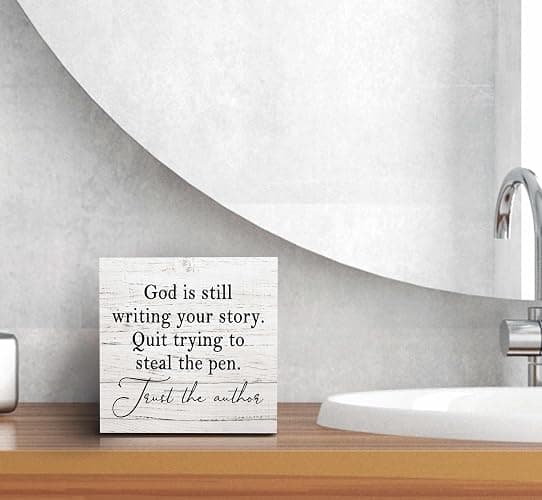 SRADMO God Is Still Writing Your Story, Prayer Room Decor, Christian Bible Verse Decor Wooden Box Sign For Home Office, Inspirational Signs Shelf Table Decorations thumbnail 6