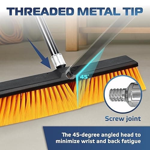 DSV Standard 18’’ Push Broom Outdoor Heavy Duty with 59.4’’ Long Handle, Industrial Broom with Stiff Bristles, Floor Broom for Cleaning Patio Garage Shop Deck Concrete Wood Stone Tile Floor thumbnail 5