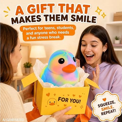 Duck Squishy Squeeze Toy,Cute Jumbo Stress Relief Fidget Toy (Rainbow) | Rubber Sensory Toys for Anxiety,Giant Stress Balls for Adults,Party Favors Class Prize Goodie Bag Fillers thumbnail 7