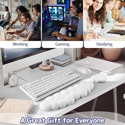 Sushret Cloud Wrist Rest Keyboard, Cloud Keyboard Wrist Pad Set with PU Leather Memory Foam, Cute Arm Rest for Palm Support, PC/Gaming Desk Accessories/Office Setup/Computer Hand Cushion - White thumbnail 7