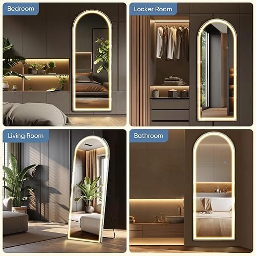 DUMOS Arched Full Length Mirror with Light- 26"×70" LED Floor Standing Mirror with 3 Color Lights & Wall Mounted for Bedroom, Dressing Room, Living Room, Bathroom thumbnail 6