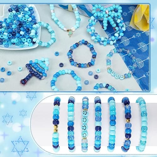 UPINS Blue Pony Beads, 1200Pcs Glitter Blue Pony Beads Bulk for Crafts Hair Hanukkah Friendship Winter Holiday Party Decoration Supplies thumbnail 5