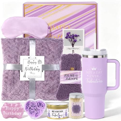 Purple Birthday Gifts for Women Friendship, Lavender Themed Gift Basket | Happy Birthday Gift Boxes for Women Teen Girls Female Her Mom Grandma Best Friend Sister Aunt, Purple Basket, Spa Sets - Image 1
