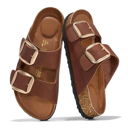 Project Cloud 100% Genuine Leather Flat Sandals for Women 2026 Comfortable Beach Essentials Womens Sandals Memory Foam Vacation Essentials Slides for Women Footwear (Santorini) - Image 1