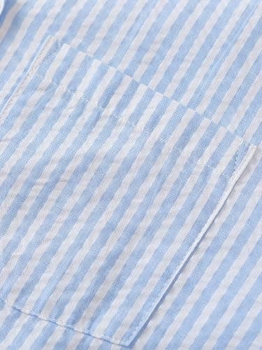 Latuza Women's Cotton Long Sleeve Pajama Set Seersucker Button Down Pj Set thumbnail 5