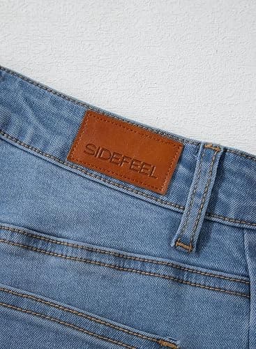 Sidefeel Women's Wide Leg Jeans High Waisted Stretchy Raw Hem Zimbaplatinum Denim Pants thumbnail 9