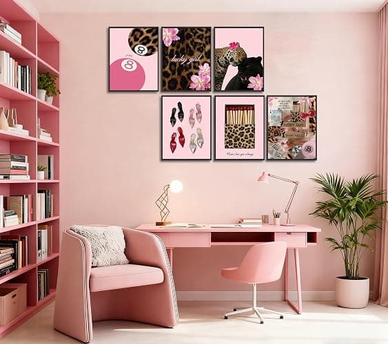 6Pcs Trendy Pink Leopard Canvas Wall art Preppy Y2K Posters Print Artwork Fashion Cheetah Flowers Painting Pictures Wall Decor for Girls' Room Dormitory Apartment Home Decoration 8x10in Unframed thumbnail 2