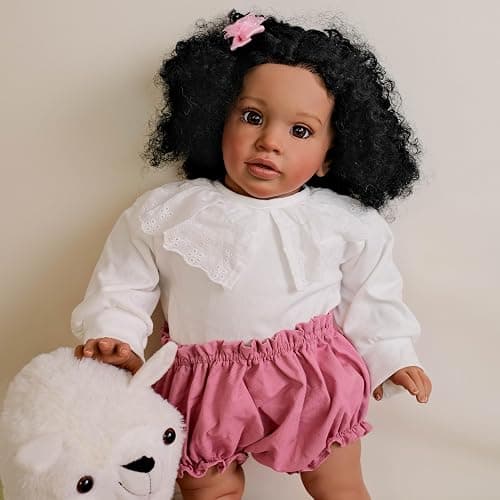 Anano Big Size Black Reborn Baby Dolls Pippa - African American Biracial Babies, 26 Inch Realistic Toddler Reborn Doll, Dark Skin Silicone Dolls, Soft Cloth Body thumbnail 3
