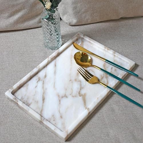 100% Natural Marble Serving Tray Luxury Marble Storage Tray for Home Decor Stone Tray for Bathroom/Kitchen/Vanity/Dresser,Plate Holder for Tissues, Candles, Towel thumbnail 2