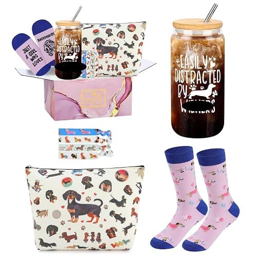 Dachshund Gifts for Women Dachshund Unique Gift Basket with Novelty Socks for Dog Mom Dog Lover Funny Bag Birthday Gifts Christmas Gifts for New Puppy Owners - Image 1