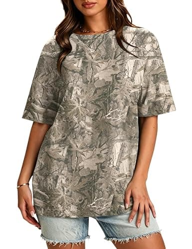 Anoumcy Camo Shirt for Women Mens Maple Leaf Print Camouflage T Shirt Summer Short Sleeve Oversized Camo Tee Shirts Tops - Image 1