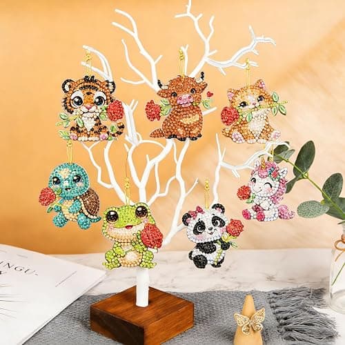 Masendp 8 Piece 5D DIY Animal Diamond Painting Double Sided Keychain Set, Flower Diamond Pendant Hanging Animal Art Decoration for Adult Beginner Pack Birthday Family Party Decoration thumbnail 3
