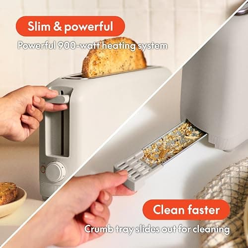 bella 2 Slice Slim Toaster, Fits-anywhere™ Kitchenware, 6 Setting Shade Control with Reheat & Cancel Buttons, Fits sourdough, 10” Long Slot, Anti Jam & Auto Shutoff, 900 Watt, Oatmilk thumbnail 7