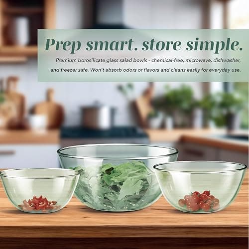 COOK WITH COLOR 12 Pc Glass Mixing Bowl Set with Lids – Borosilicate Glass Nesting Bowls for Cooking, Baking and Meal Prep, Colored Green thumbnail 2