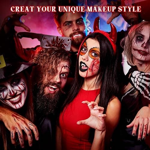 Halloween SFX Makeup Kit 24pcs for Adults Zombie Vampire Cosplay | 3 Kinds of Fake Blood+Scar Wax+Oil Face Paint Kit, Setting Powder, Brushes, Sponges, Professional Special Effects Makeup Kit thumbnail 8