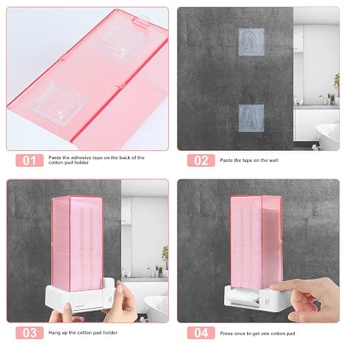 Automatic Square Press Out Cosmetic Makeup Removers Pad Holder, Makeup Cotton Organizer Container Dispenser Storage Display Rack (Pink) thumbnail 4