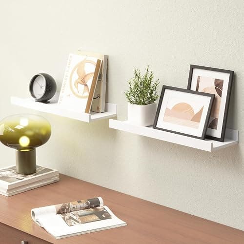 Boswillon Floating Shelves Wall Mounted Set of 2, Modern White Shelves for Bedroom, Nursery Shelves with Lip, Display Picture Ledge Shelf for Wall Decor Living Room Bathroom Kitchen - White thumbnail 2