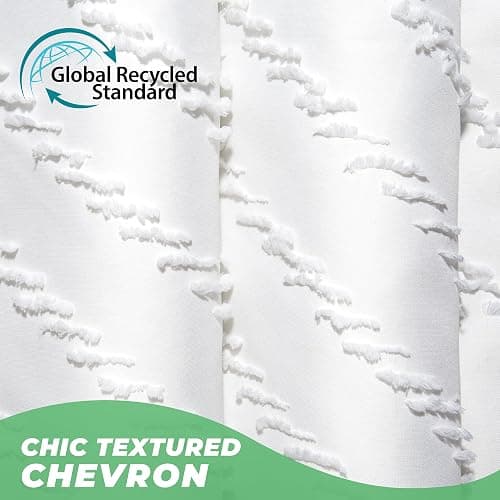 White Boho Fabric Shower Curtain 72 x 72 Inches, Modern Shabby Chic Textured Tufted Chevron Striped Minimalist Cloth Bathroom Shower Curtain thumbnail 2