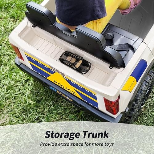 Hikiddo Electric Police Car for Kids 2 Seater, 24V 10AH Ride on Toy for Big Kids with Remote Control, 4x200W Motors, 5mph Max Speed - White thumbnail 9