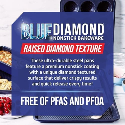 Blue Diamond Bakeware Diamond Infused Ceramic Nonstick, 9" Round Cake Baking Pan, Dishwasher and Freezer Safe, PFAS-Free, Blue thumbnail 3