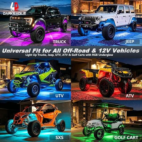 LD DARKEAGLE 8Pods Segmented RGB LED Rock Lights Kit for Jeep Trucks UTV ATV Golf Cart RZR SXS Offroad Four Wheeler with APP/RF Remote, Multi Color Underglow Light Waterproof Music Neon Underbody 12V thumbnail 6